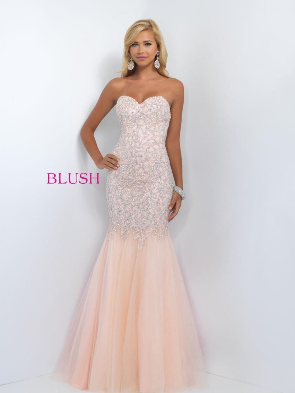 Apricot Sequin Strapless Tulle Gown